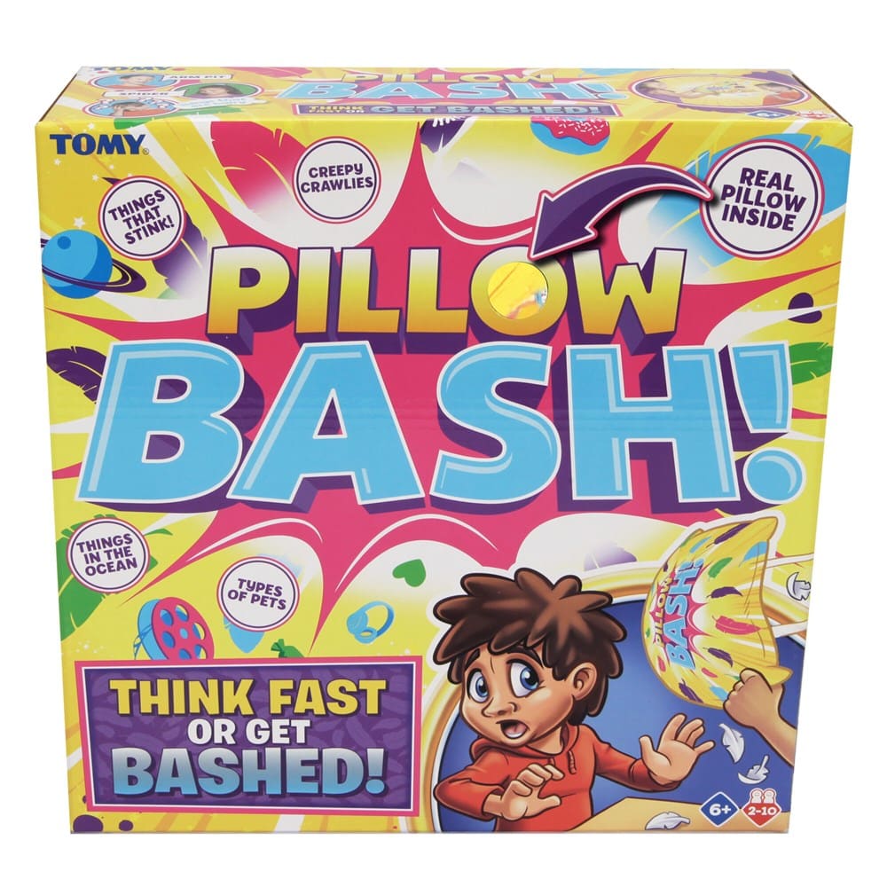 Pillow Bash game box with colorful pillow battle graphics and bold lettering