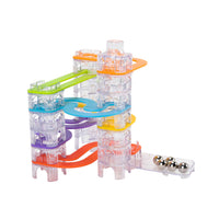 Clear marble track starter set with colorful rails and curved lanes