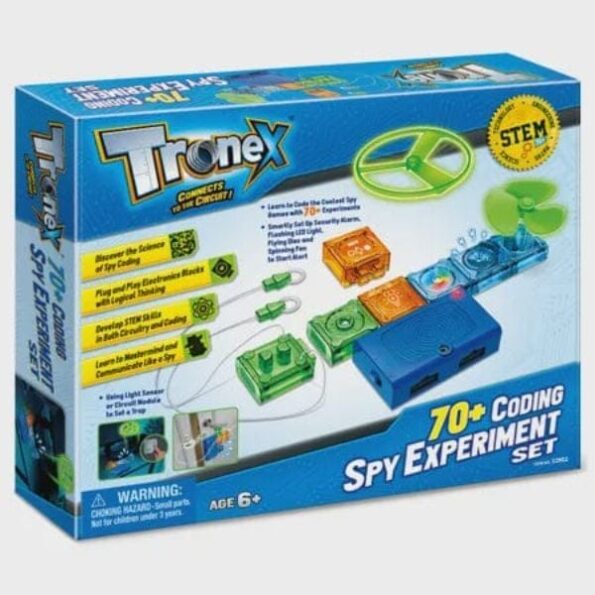 Tronex 70+ coding spy experiment set box with module diagrams and STEM label