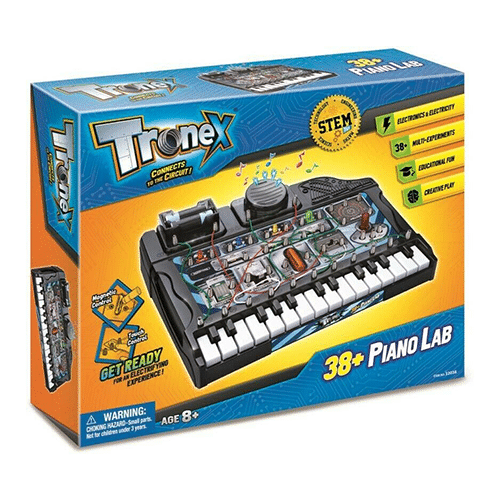 STEM piano lab building set box with keyboard and electronic components, 38+ features