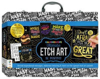 Inspirational etch art carry case with top handle, zipper, and circular logo