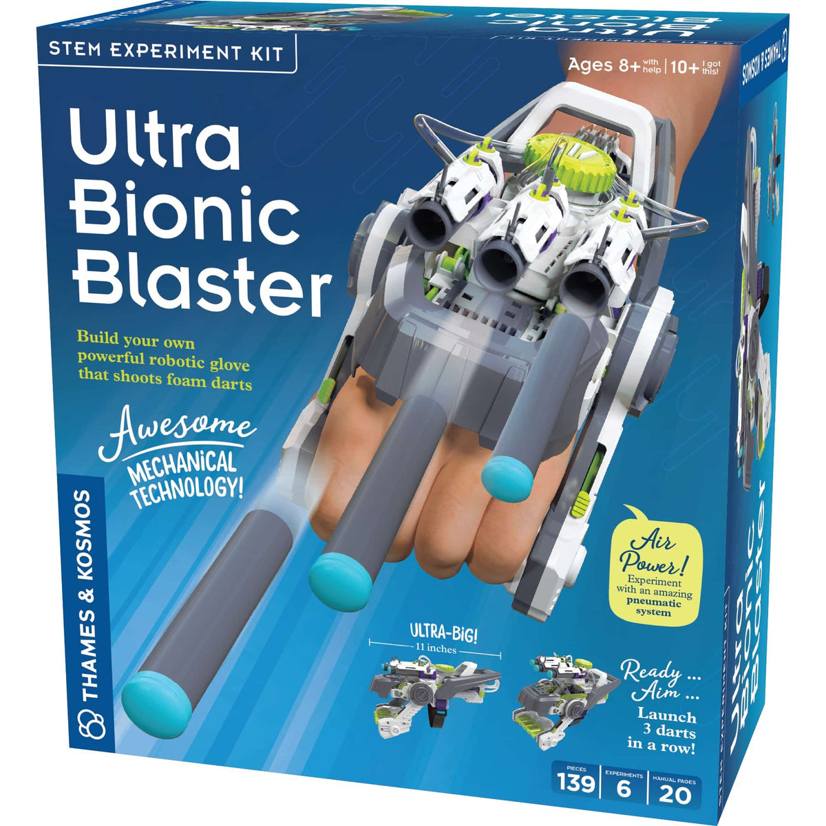 STEM experiment kit box for bionic blaster build set, blue with robot blaster art