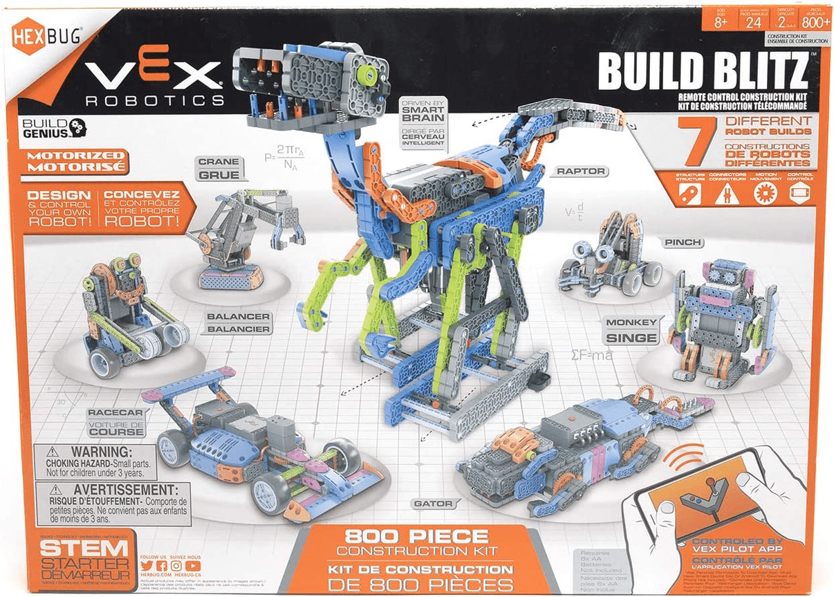 VEX Build Blitz robot build kit box, 800-piece STEM construction set