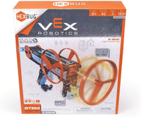 VEX Robotics Disc Shooter retail box with orange wheels and blue robot parts