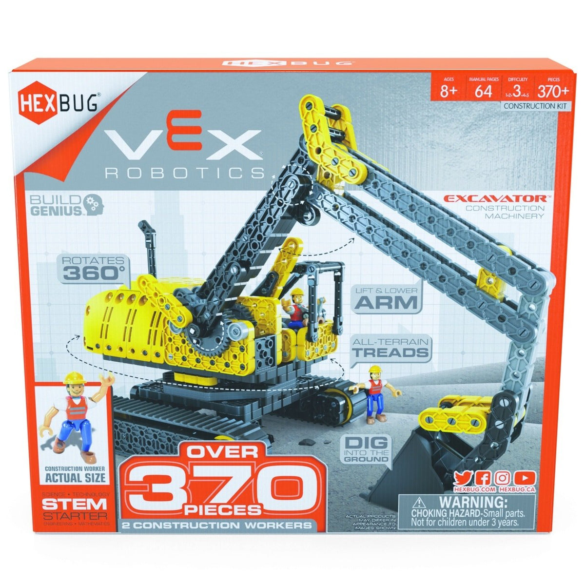 VEX Excavator construction set box with robot excavator model and package graphics