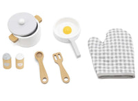 Viga cooking tool set with pot, skillet, egg, spatulas, and oven mitt