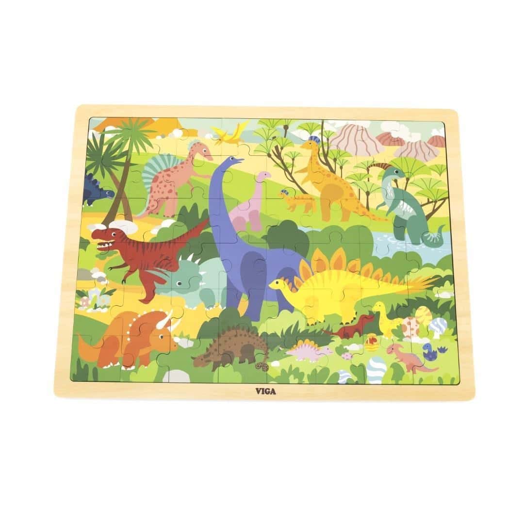 Viga dinosaur world jigsaw puzzle board with colorful dinosaur scene artwork
