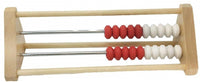 Wooden rekenrek abacus with red and white sliding beads on metal rods in frame
