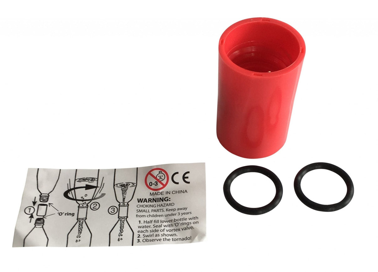 Vortex valve tube in red with two black O-rings and instruction leaflet