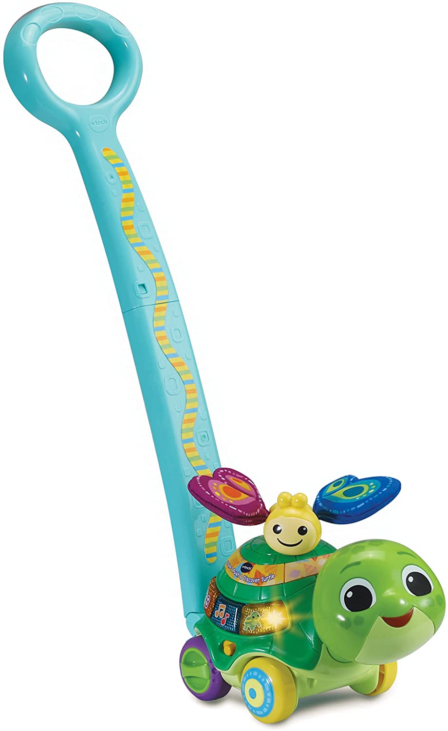 Vtech 2-in-1 turtle push toy with teal handle and green wheels