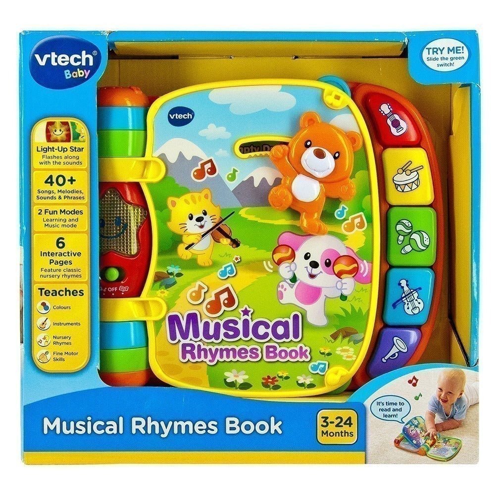 Musical rhymes book with colorful animal pages and light-up star panel, VTech Baby