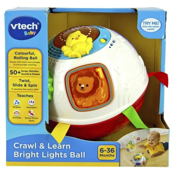 VTech baby crawl and learn rolling ball in retail box, multicolor lights and shapes