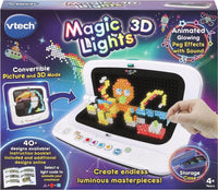 Electronic peg art kit box with Magic 3D Lights branding and peg effects illustration