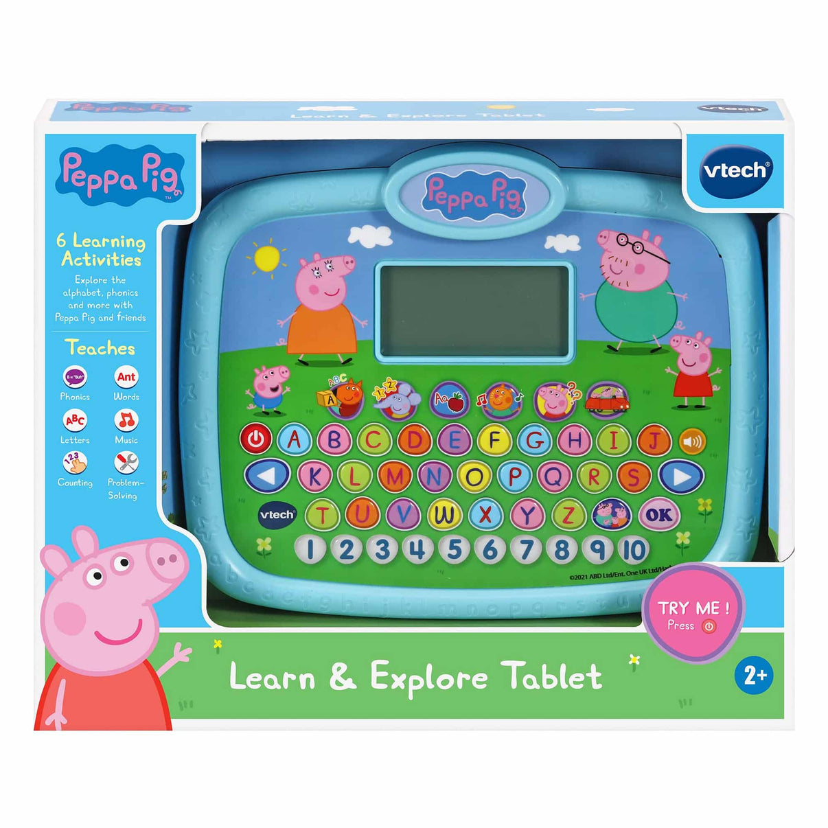 Peppa Pig Learn & Explore Tablet box with tablet and TRY ME button