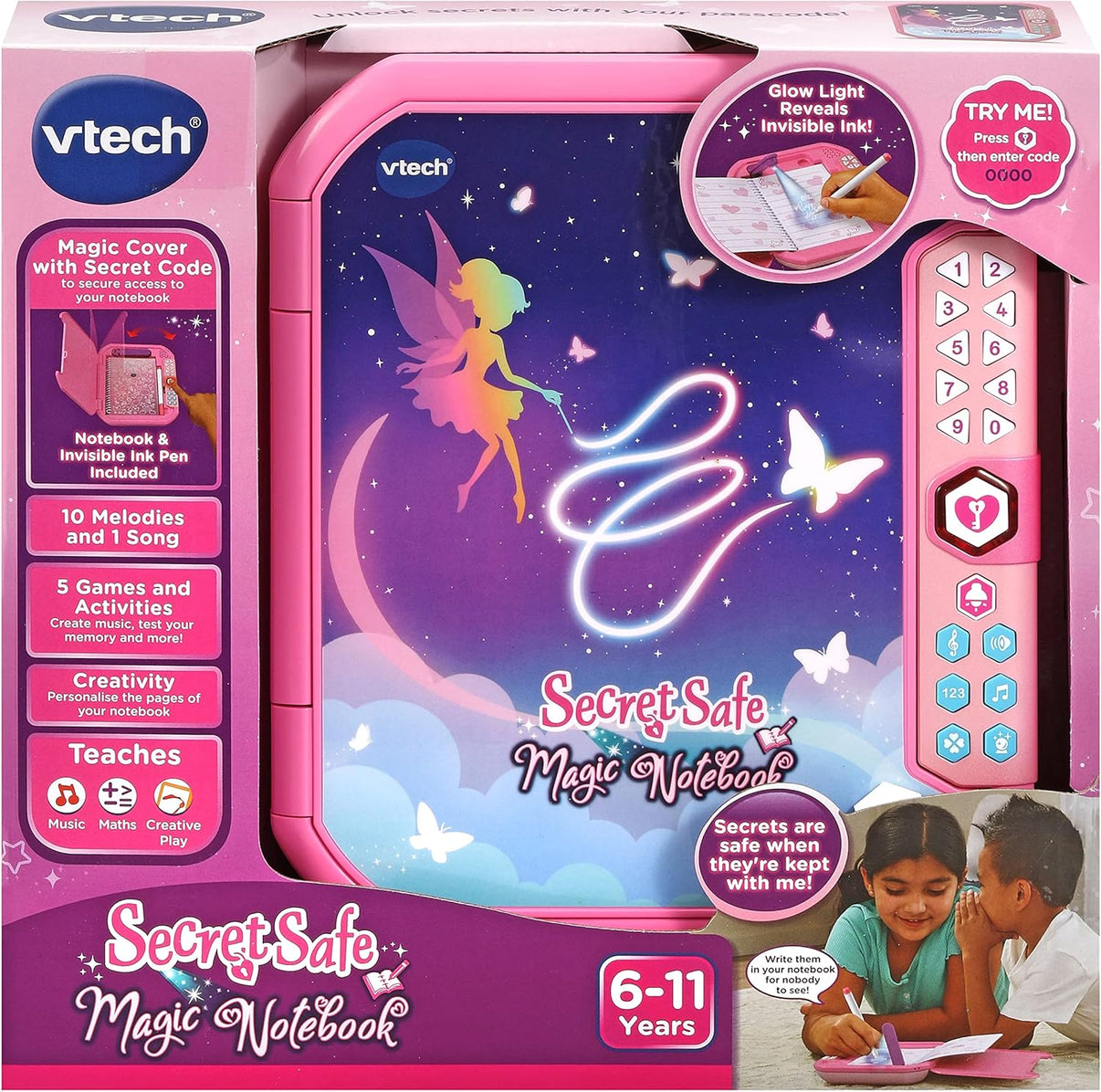 VTech Secret Safe Magic Notebook box with secret code keypad and glow cover art