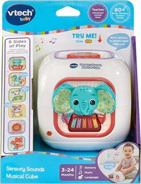 Sensory sounds musical cube in box with blue elephant and music keys screen