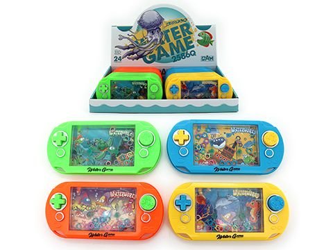 Water game toy set with blue, green, orange, and yellow sea-life handheld units