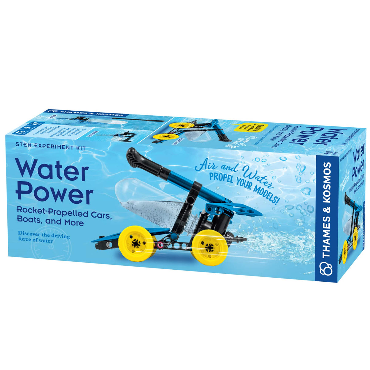 Water Power experiment kit box with blue STEM design and model illustrations