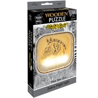 Wooden zebra night light puzzle in retail box with glowing zebra head design