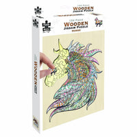 Wooden horse jigsaw puzzle in box, 124 pieces, colorful mane