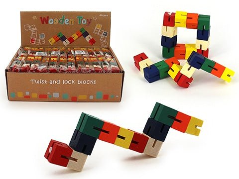Wooden puzzle stick toy with twist-and-lock colorful wooden blocks