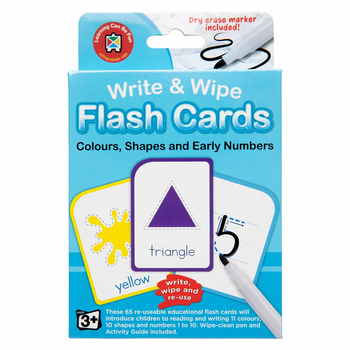 Write & Wipe flash cards box with triangle card and dry-erase marker