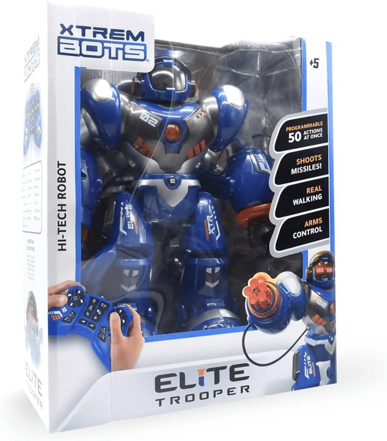 Blue and black RC robot retail box with Elite Trooper front graphic