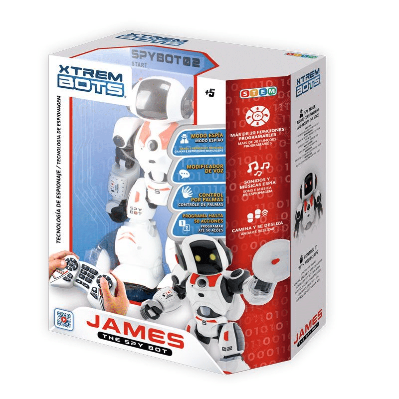 Spy robot toy in retail box with remote controller graphic