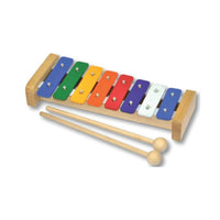Metal xylophone with 8 colored bars and two wooden mallets