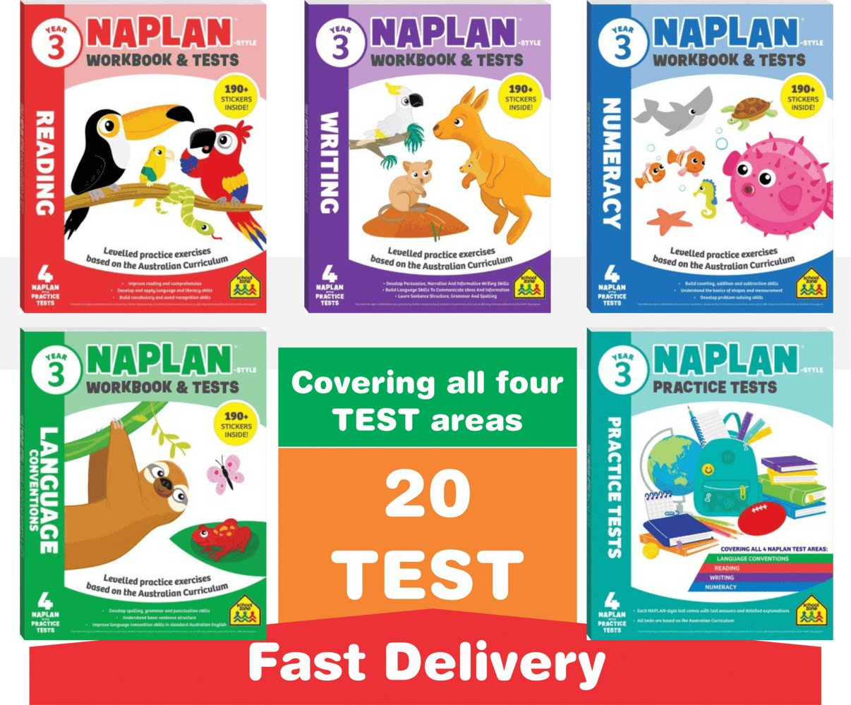 Year 3 NAPLAN workbook & tests cover set with four subject books