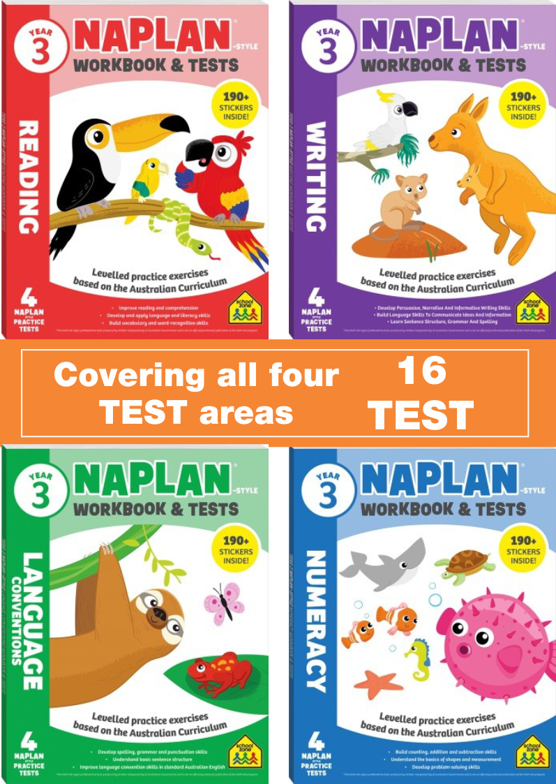 Year 3 NAPLAN workbook & tests set of 4 books with sticker activity pages
