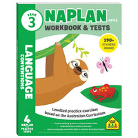 Year 3 NAPLAN-style language workbook cover with tests and 190+ stickers