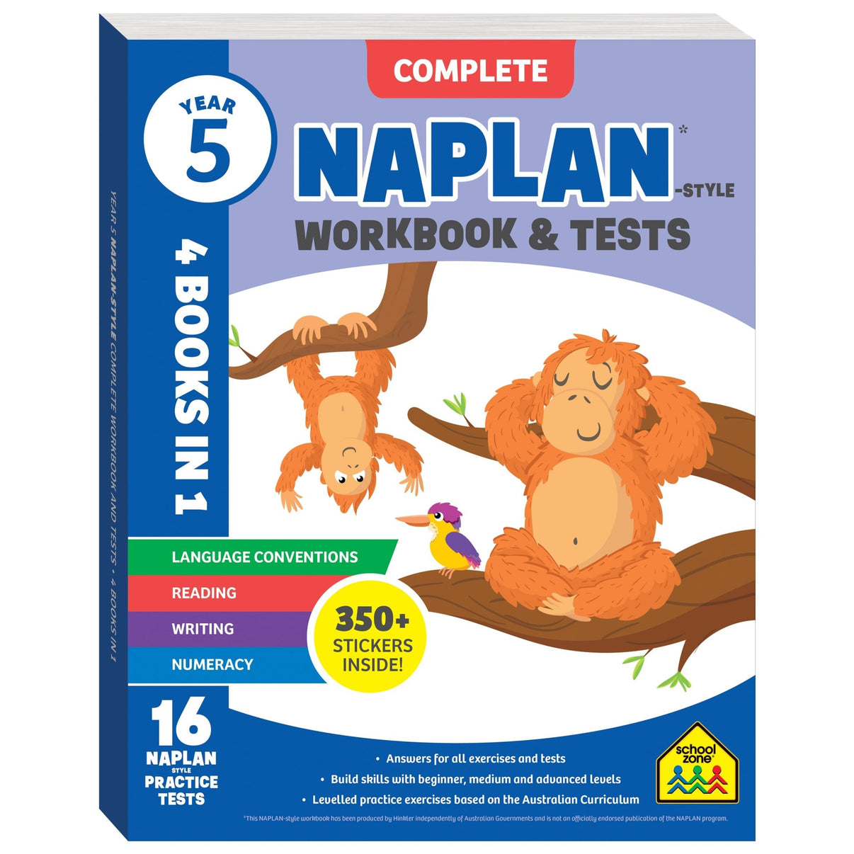 Complete NAPLAN style Year 5 workbook & tests cover with lion and animal art