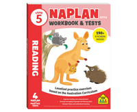 Year 5 NAPLAN workbook & tests cover with animal sticker artwork