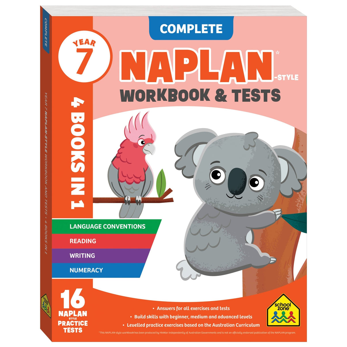 Year 7 NAPLAN-style workbook and tests, language conventions cover with koala artwork