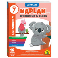 Year 7 NAPLAN-style workbook and tests, language conventions cover with koala artwork