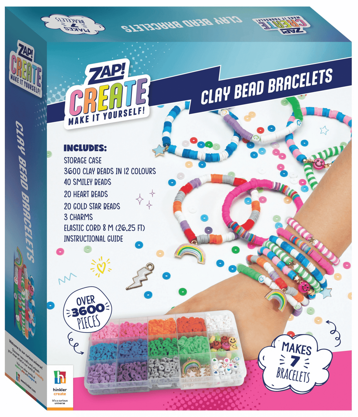 DIY clay bead bracelet kit box with colorful beads and bracelet designs shown