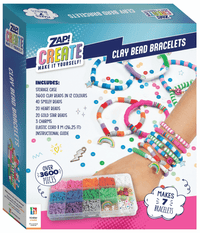 DIY clay bead bracelet kit box with colorful beads and bracelet designs shown