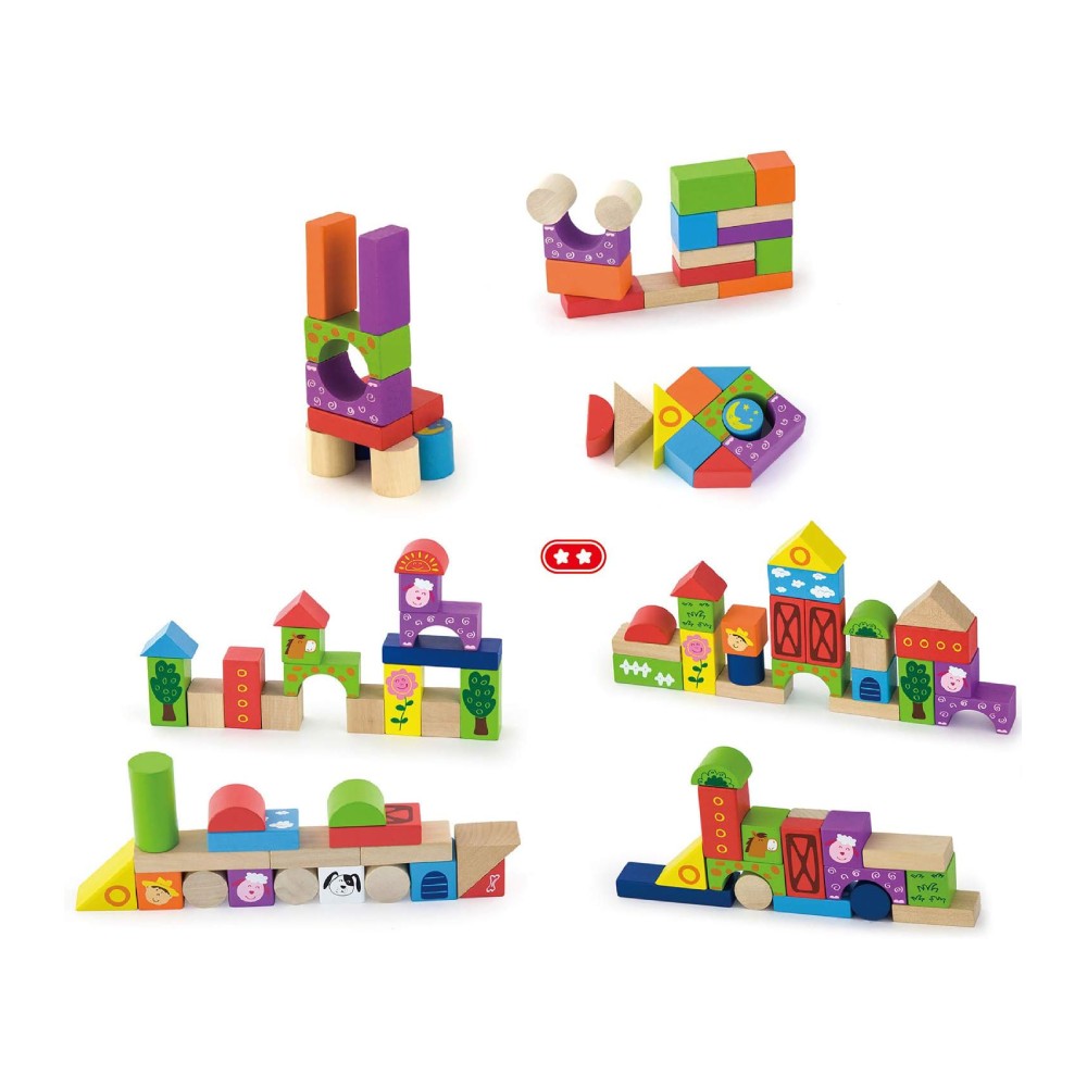 Viga Toys - Wooden Farm Theme Block - 50 Pcs | Curiouskidzz