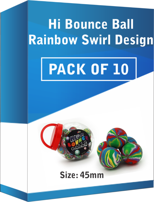 Hi Bounce Ball – 45mm Rainbow Swirl Design x Pack of 10